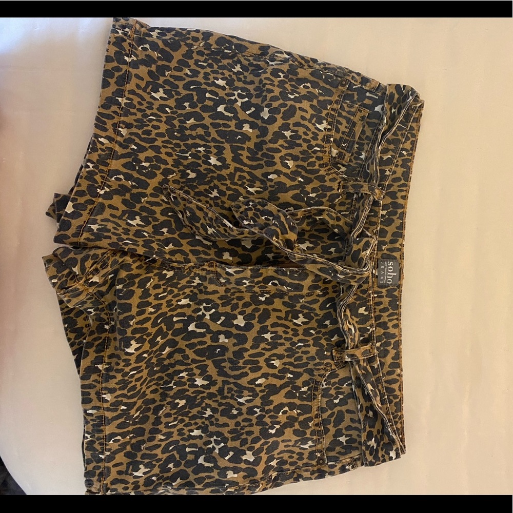 Cheetah print denim shorts